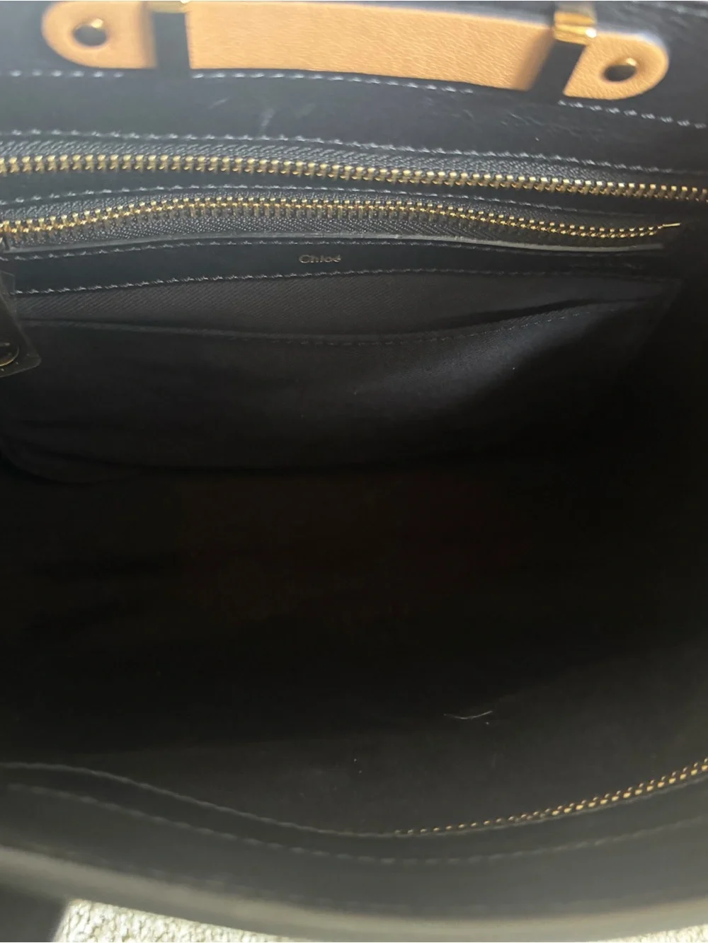 Chloé Two-Tone Black and Tan Leather Satchel with Gold Hardware with COA